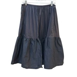 S Max Mara Navy Black Ramie Cotton Tiered Midi Skirt Elastic Waist Size 14 Sheer
